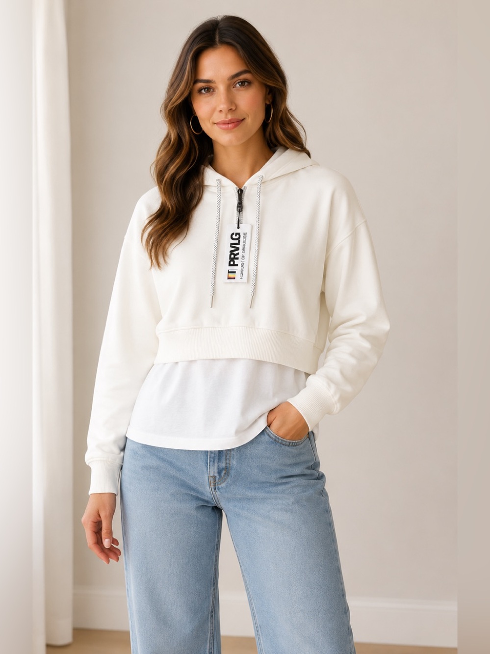 PRVLG Ivory Cropped Hoodie